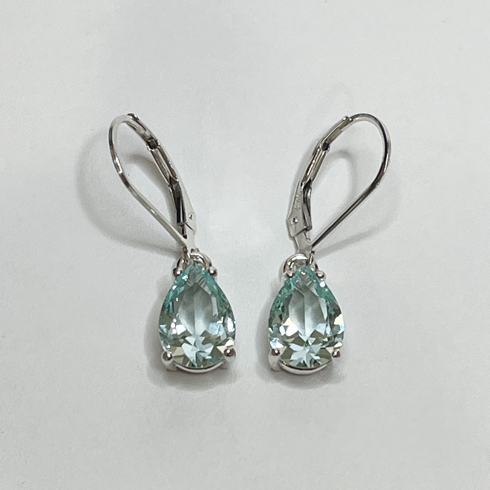 Beautiful 4ct Pear Cut Ice Green Spinel Earrings In Sterling Silver